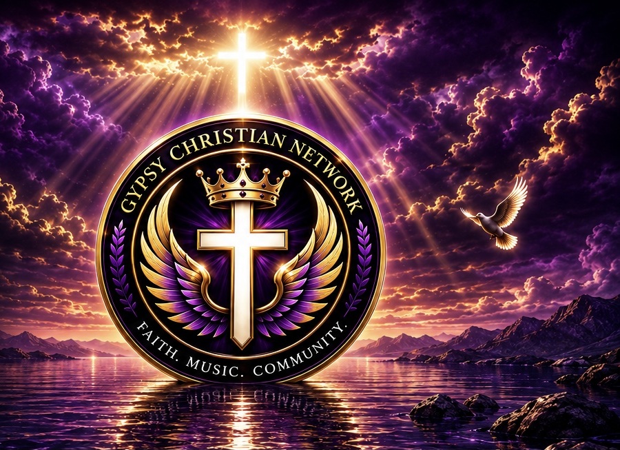 Gypsy Christian Network emblem and Christian landscape